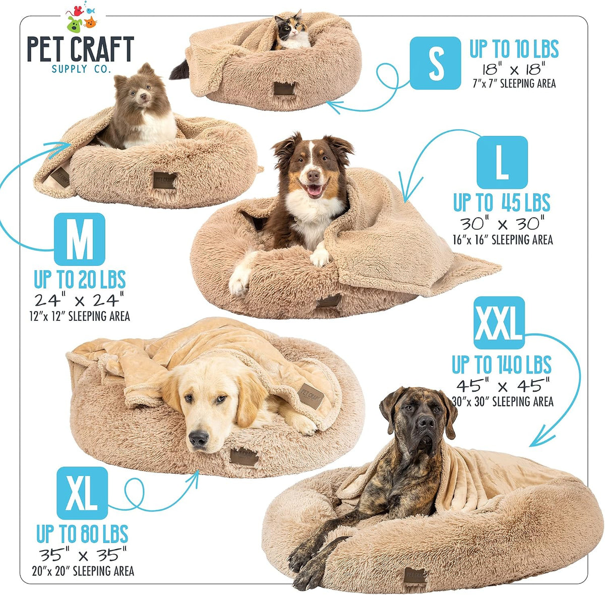 Pet Craft Supply Ultra Plush Calming Anti-Anxiety Pet Bed - Includes Super Soft Comfort Blanket - Great Medium Dog, Puppy and Cat Bed