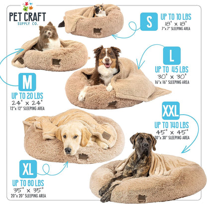 Pet Craft Supply Ultra Plush Calming Anti-Anxiety Pet Bed - Includes Super Soft Comfort Blanket - Great Medium Dog, Puppy and Cat Bed