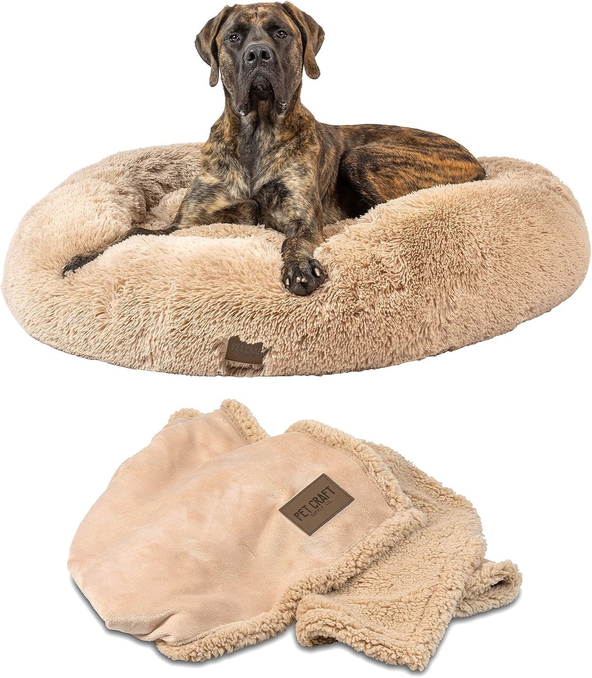 Pet Craft Supply Ultra Plush Calming Anti-Anxiety Pet Bed - Includes Super Soft Comfort Blanket - Great Medium Dog, Puppy and Cat Bed