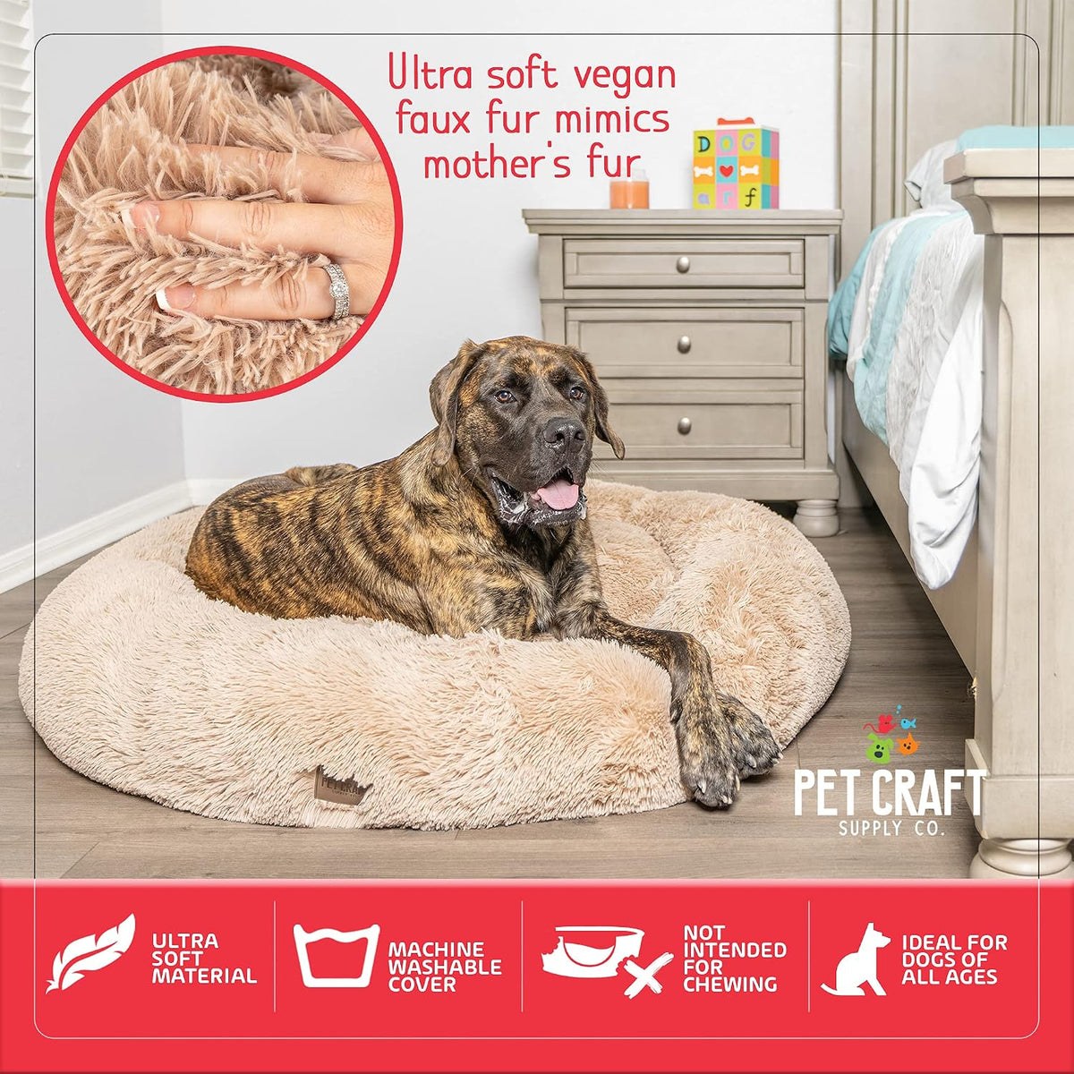 Pet Craft Supply Ultra Plush Calming Anti-Anxiety Pet Bed - Includes Super Soft Comfort Blanket - Great Medium Dog, Puppy and Cat Bed