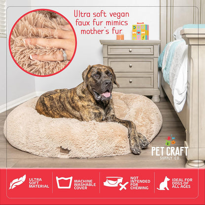 Pet Craft Supply Ultra Plush Calming Anti-Anxiety Pet Bed - Includes Super Soft Comfort Blanket - Great Medium Dog, Puppy and Cat Bed
