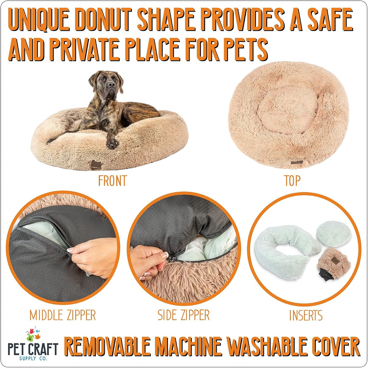 Pet Craft Supply Ultra Plush Calming Anti-Anxiety Pet Bed - Includes Super Soft Comfort Blanket - Great Medium Dog, Puppy and Cat Bed