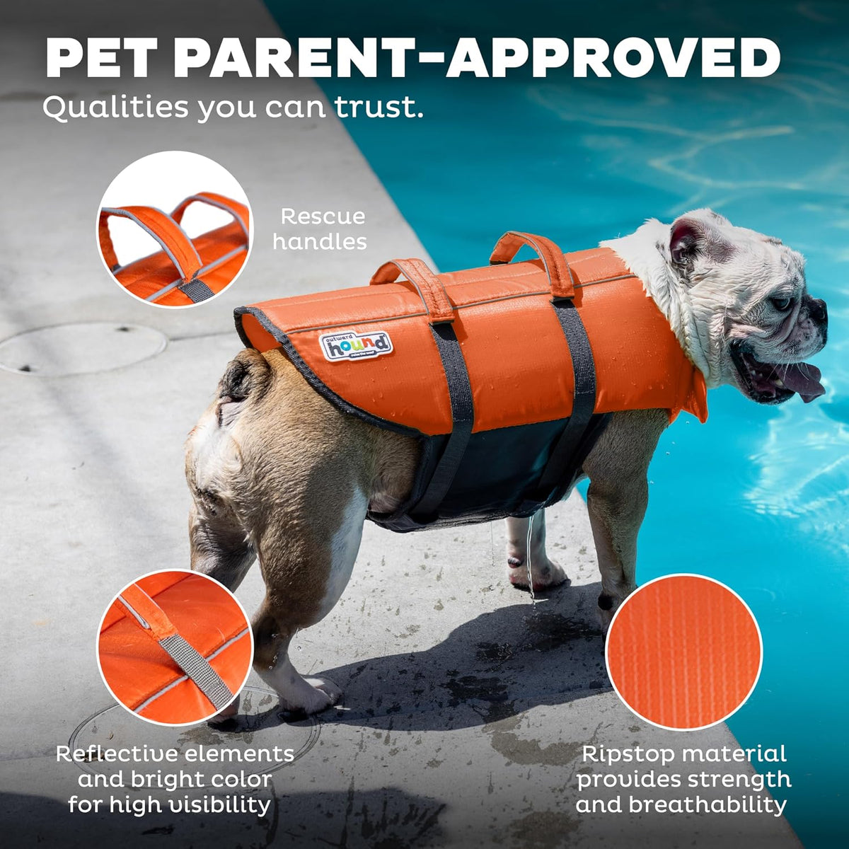 Granby Splash Dog Life Jacket, Life Vest, Orange, Large