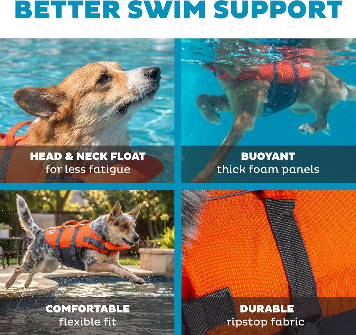 Granby Splash Dog Life Jacket, Life Vest, Orange, Large
