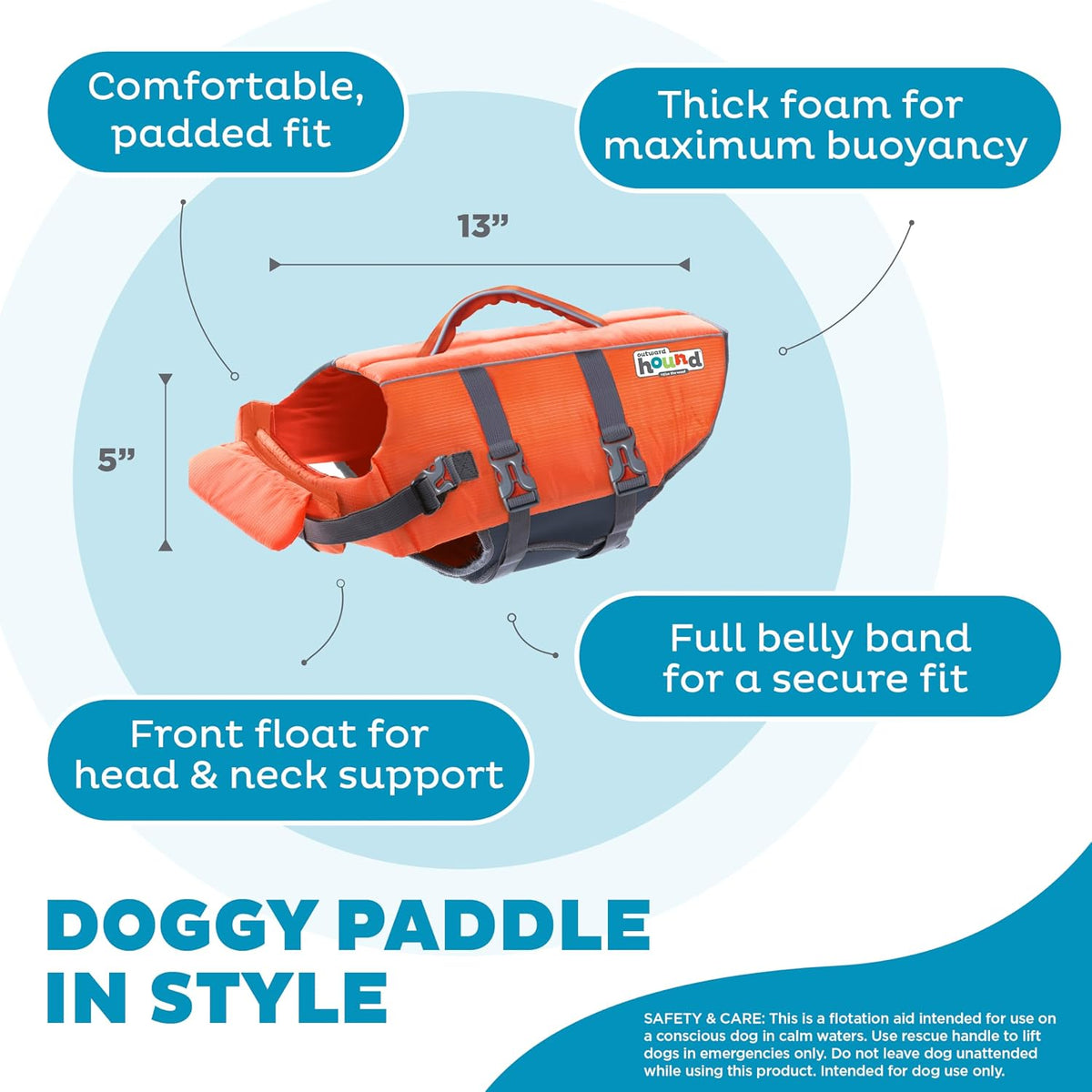 Granby Splash Dog Life Jacket, Life Vest, Orange, Large