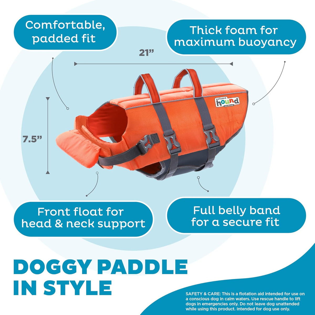 Granby Splash Dog Life Jacket, Life Vest, Orange, Large