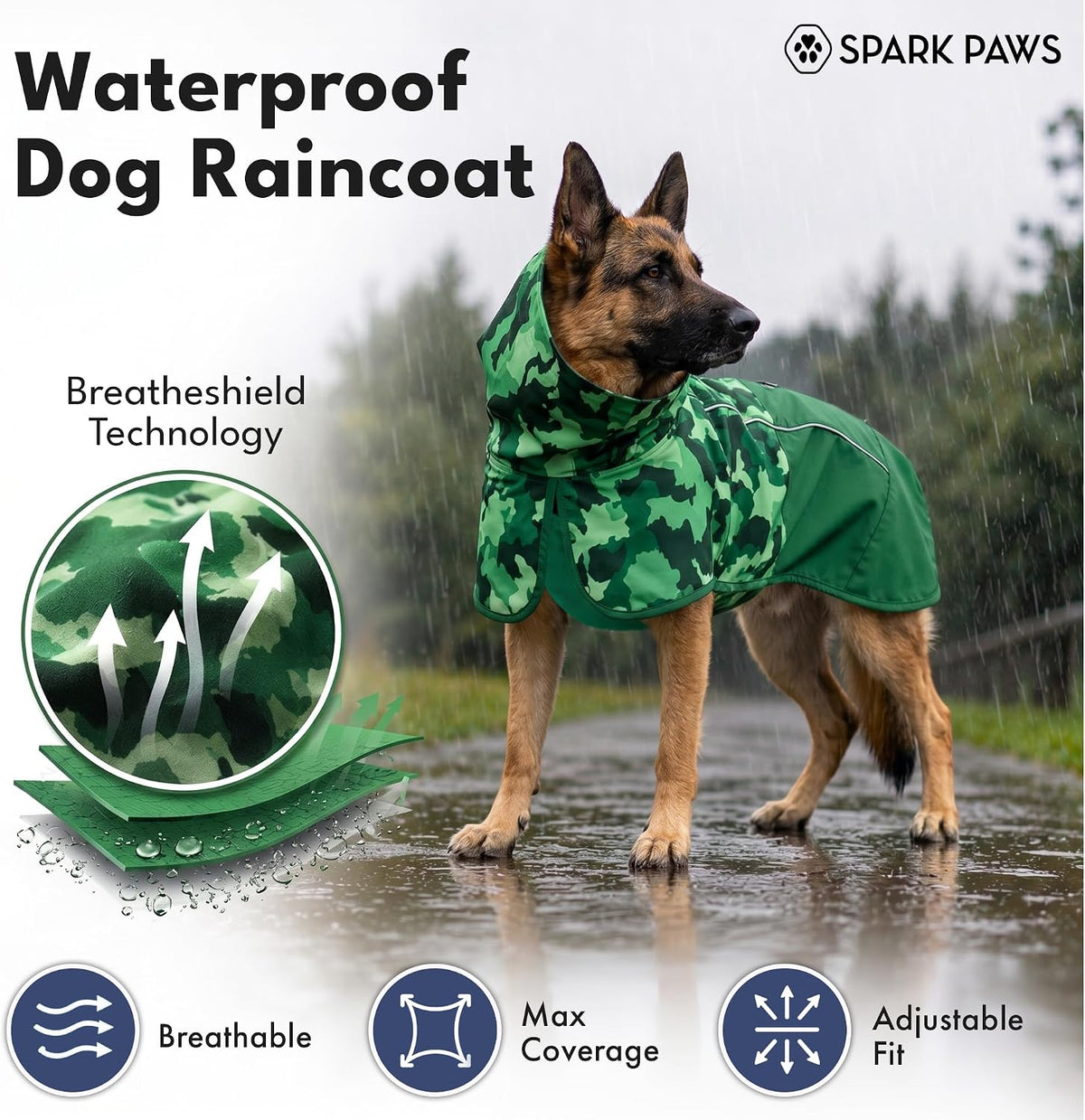 Dog Raincoat - Waterproof Rain Jacket w/Hood, Full Coverage