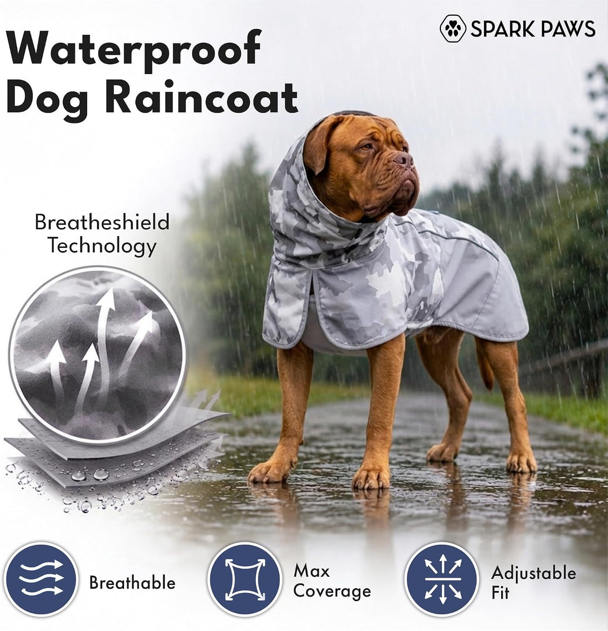 Dog Raincoat - Waterproof Rain Jacket w/Hood, Full Coverage