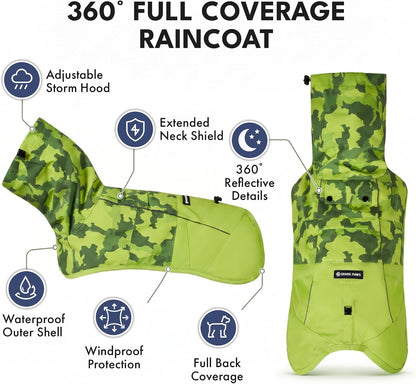 Dog Raincoat - Waterproof Rain Jacket w/Hood, Full Coverage