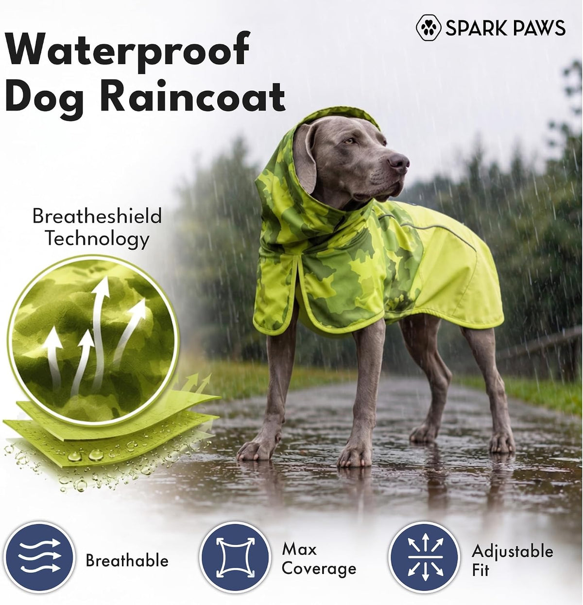 Dog Raincoat - Waterproof Rain Jacket w/Hood, Full Coverage