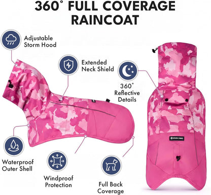 Dog Raincoat - Waterproof Rain Jacket w/Hood, Full Coverage