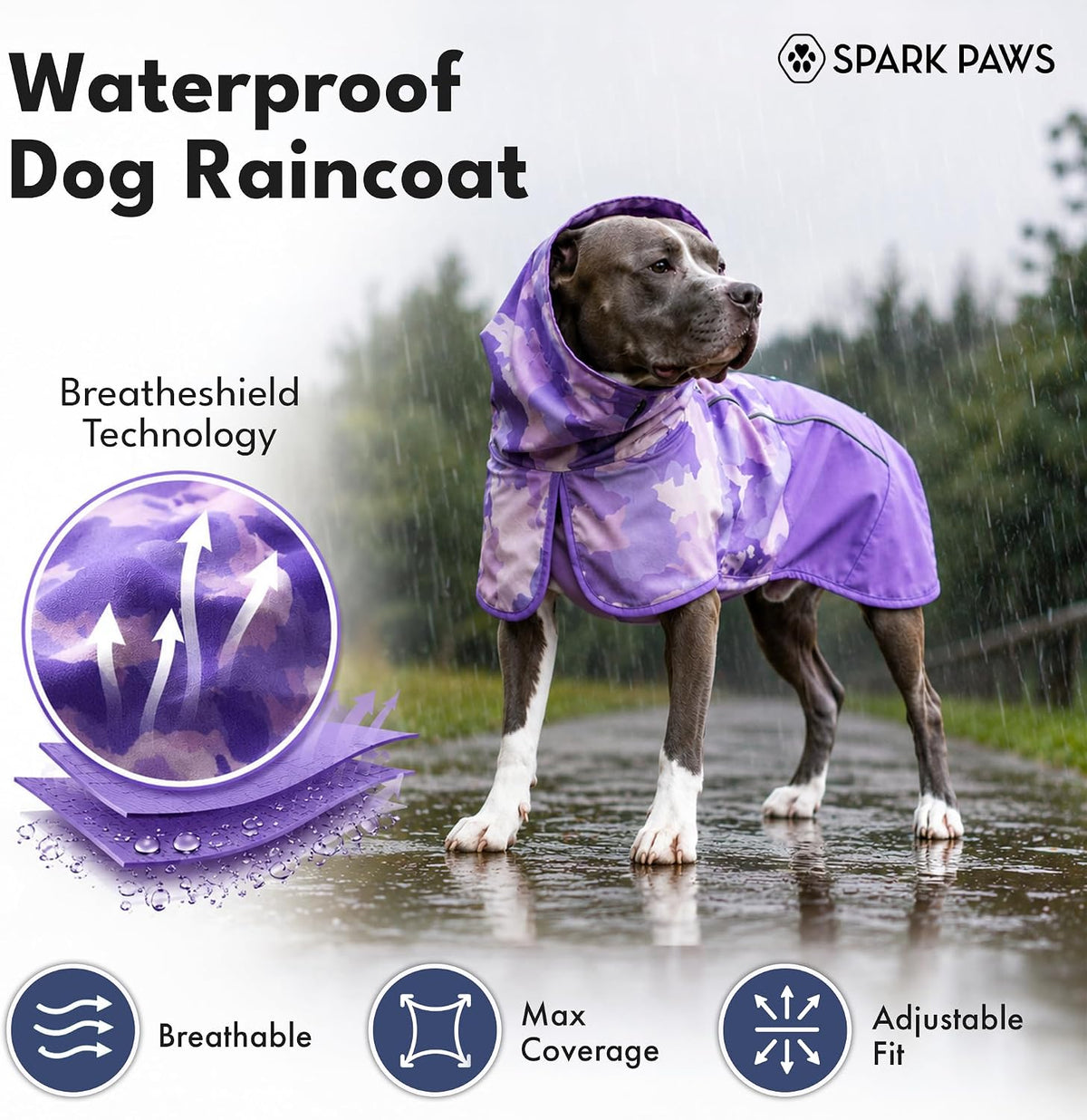 Dog Raincoat - Waterproof Rain Jacket w/Hood, Full Coverage
