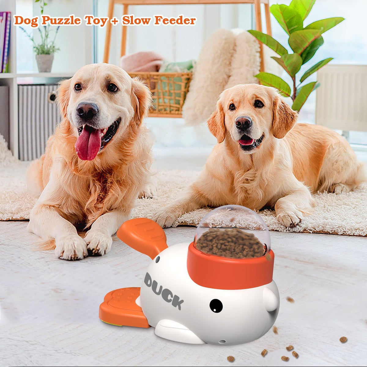 Dog Interactive Treat Dispenser Toy, Food Puzzle Slow Feeder (Yellow)