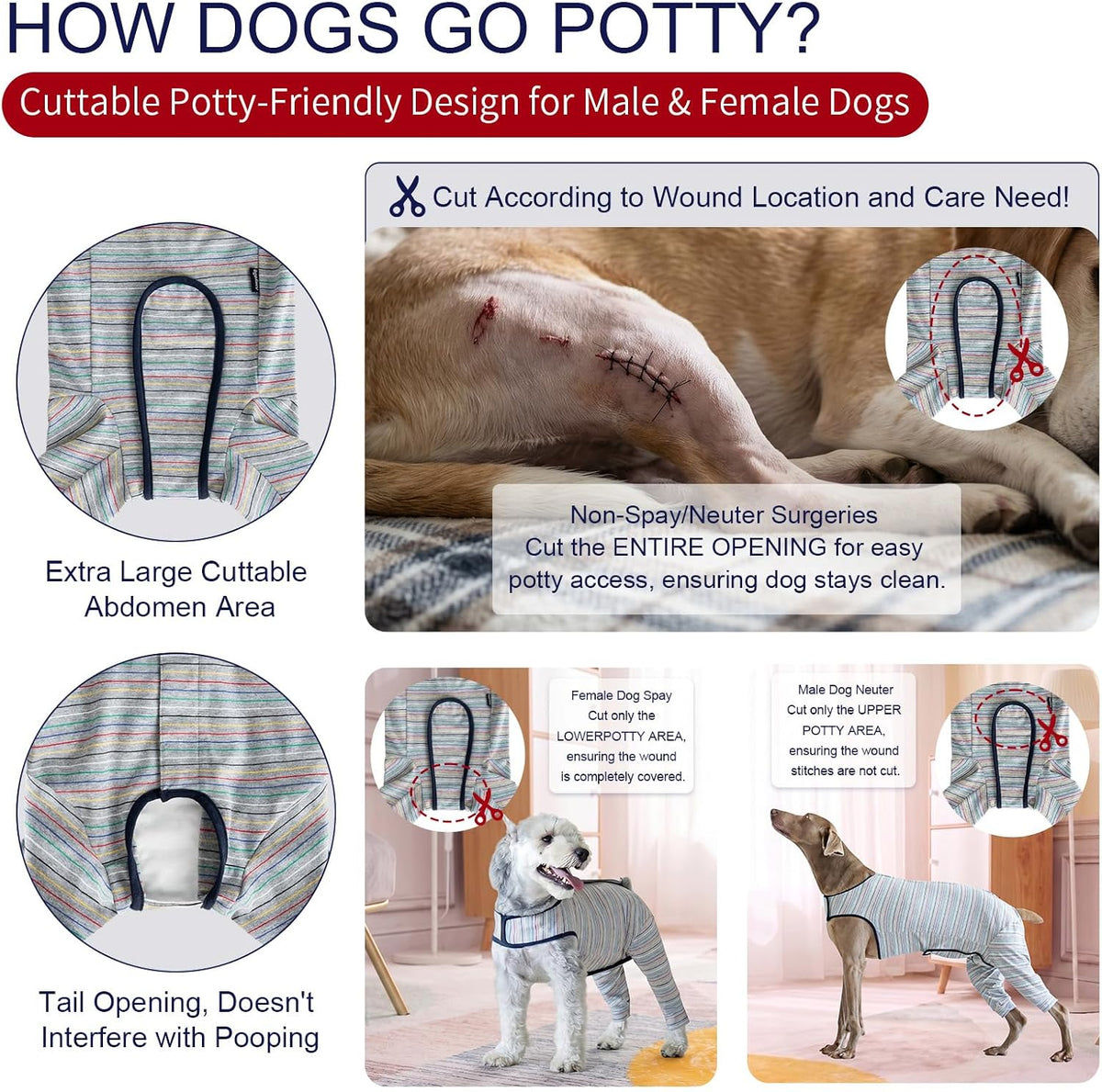 Dog Surgery Recovery Suit Female Spay Male Neuter,Lick Sleeve for Dogs Rear Leg,Breathable Dog Recovery Suit for Dogs After Surgery for Medium Large Dogs (Grey, L(Chest Girth 24.4", Back 15.7"))