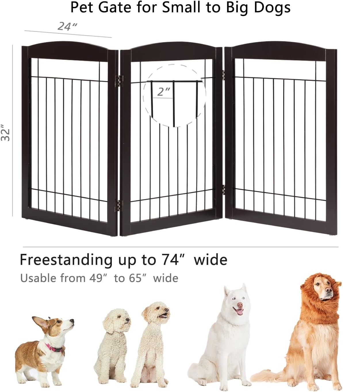 PAWLAND Extra Wide Foldable Dog gate for Doorway, Indoor, 96“ W, 30" H