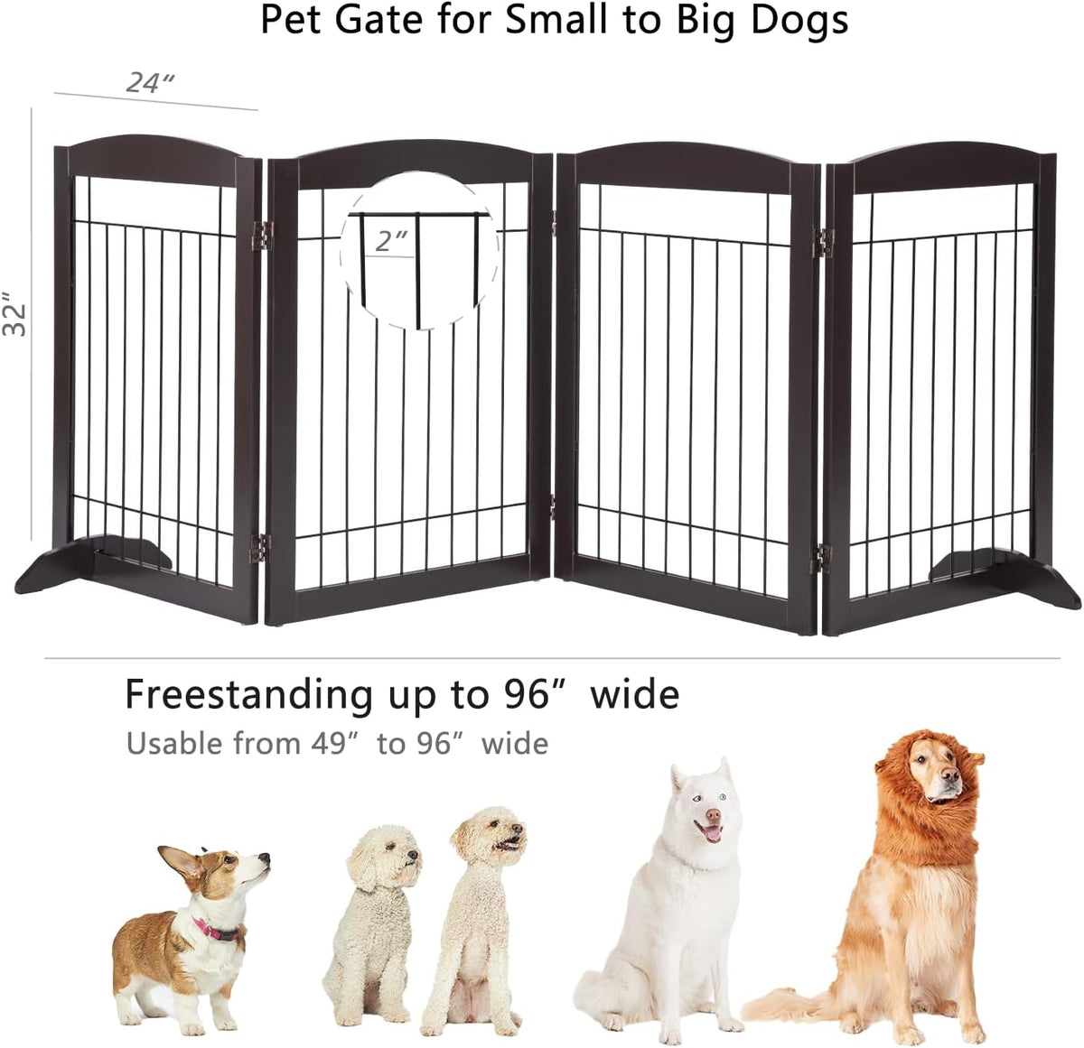 PAWLAND Extra Wide Foldable Dog gate for Doorway, Indoor, 96“ W, 30" H