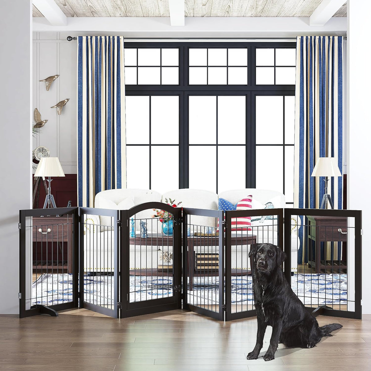 PAWLAND Extra Wide Foldable Dog gate for Doorway, Indoor, 96“ W, 30" H