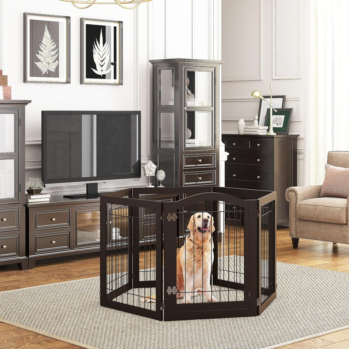 PAWLAND Extra Wide Foldable Dog gate for Doorway, Indoor, 96“ W, 30" H