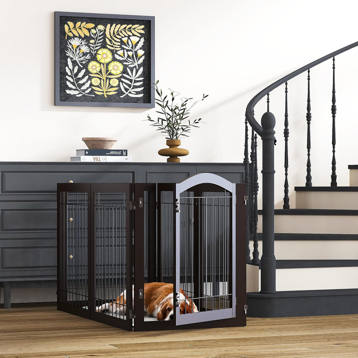 PAWLAND Extra Wide Foldable Dog gate for Doorway, Indoor, 96“ W, 30" H