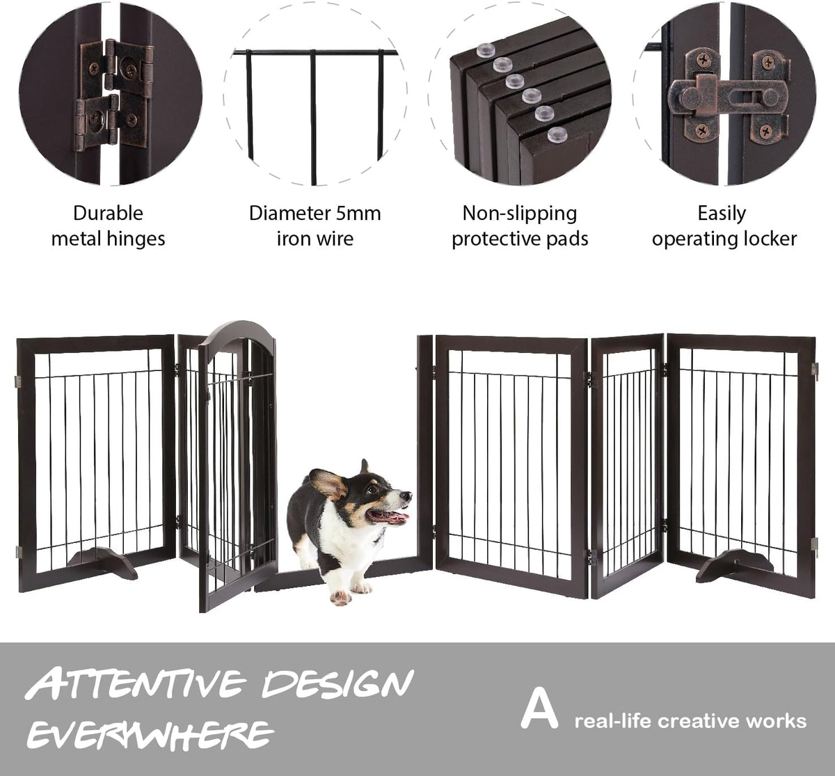PAWLAND Extra Wide Foldable Dog gate for Doorway, Indoor, 96“ W, 30" H
