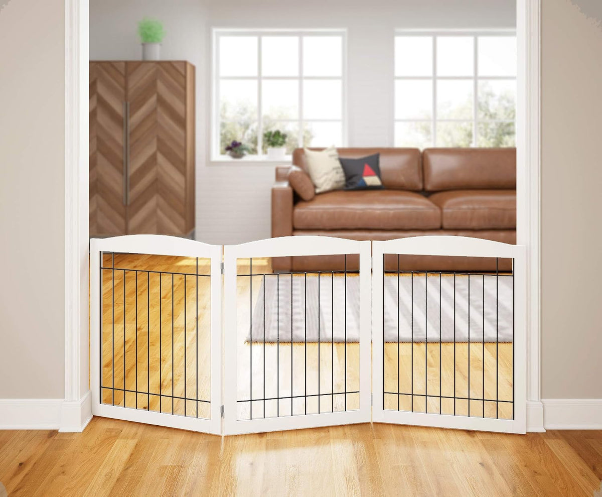 PAWLAND Extra Wide Foldable Dog gate for Doorway, Indoor, 96“ W, 30" H
