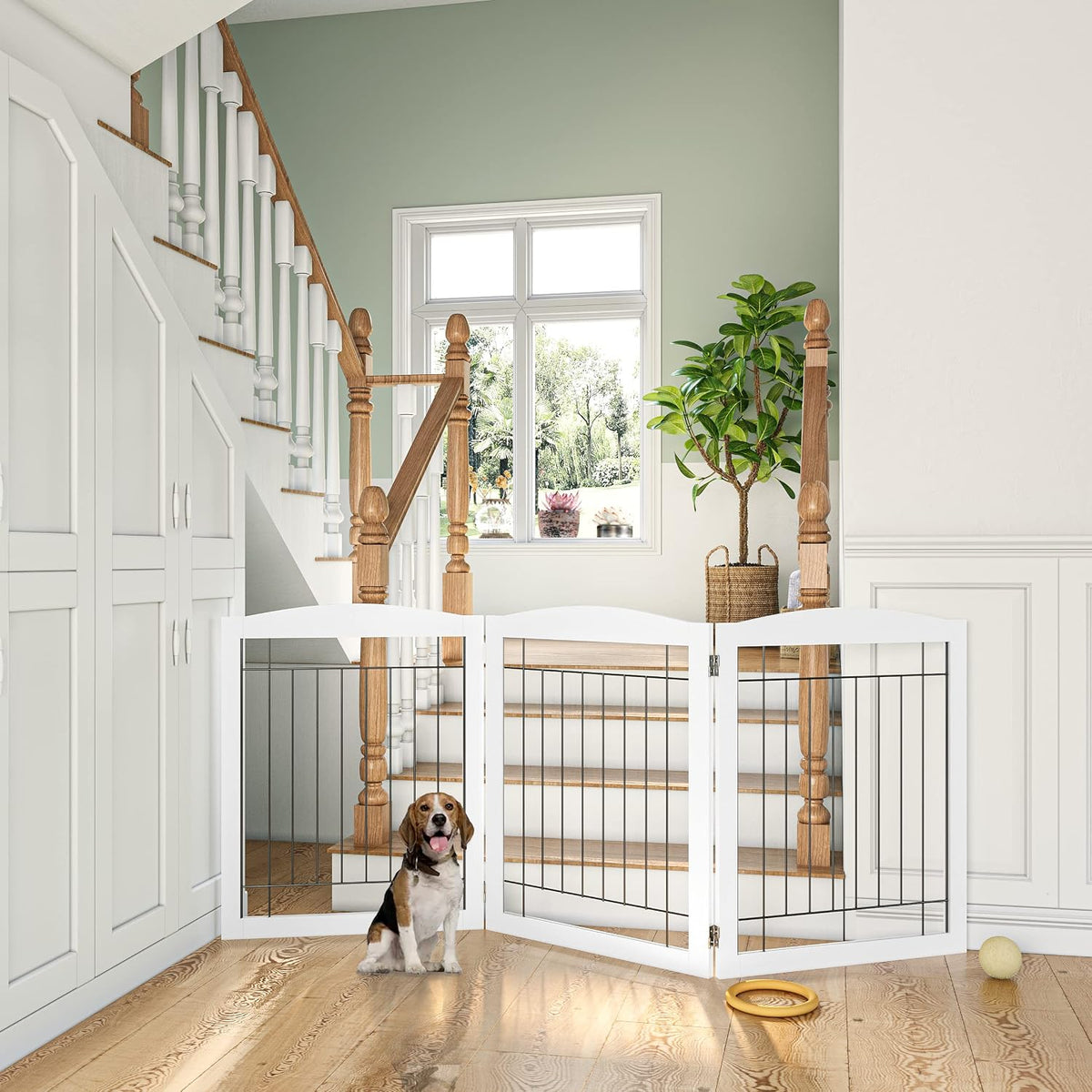 PAWLAND Extra Wide Foldable Dog gate for Doorway, Indoor, 96“ W, 30" H