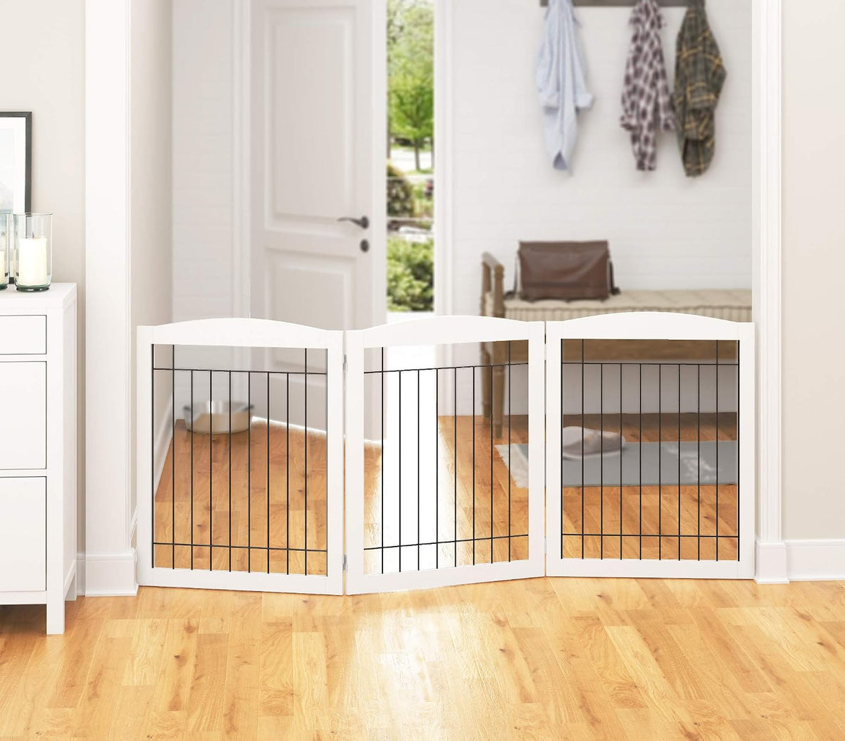PAWLAND Extra Wide Foldable Dog gate for Doorway, Indoor, 96“ W, 30" H