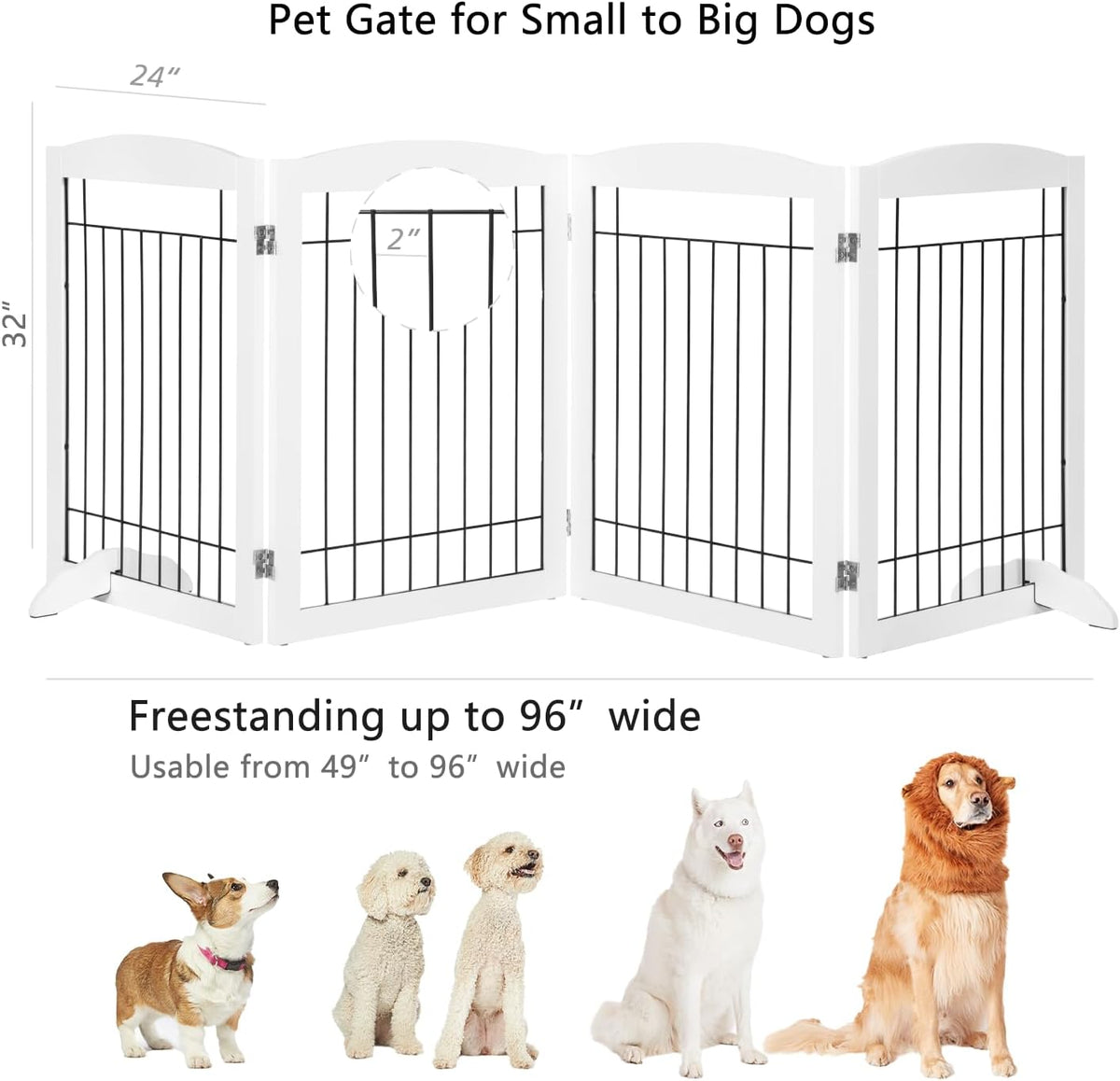 PAWLAND Extra Wide Foldable Dog gate for Doorway, Indoor, 96“ W, 30" H