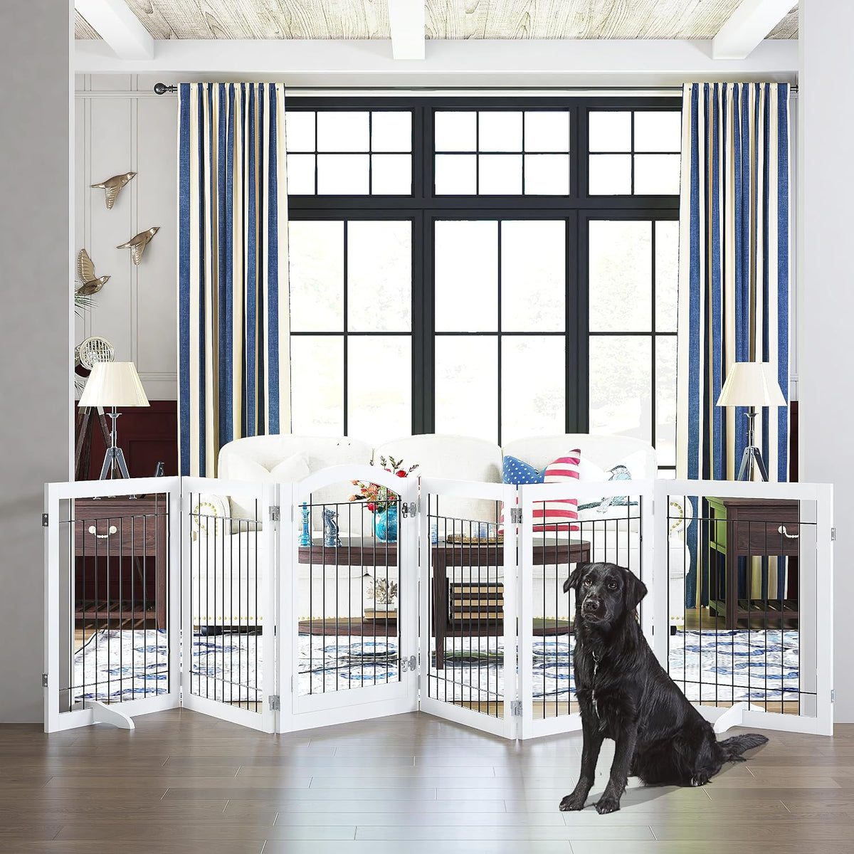 PAWLAND Extra Wide Foldable Dog gate for Doorway, Indoor, 96“ W, 30" H