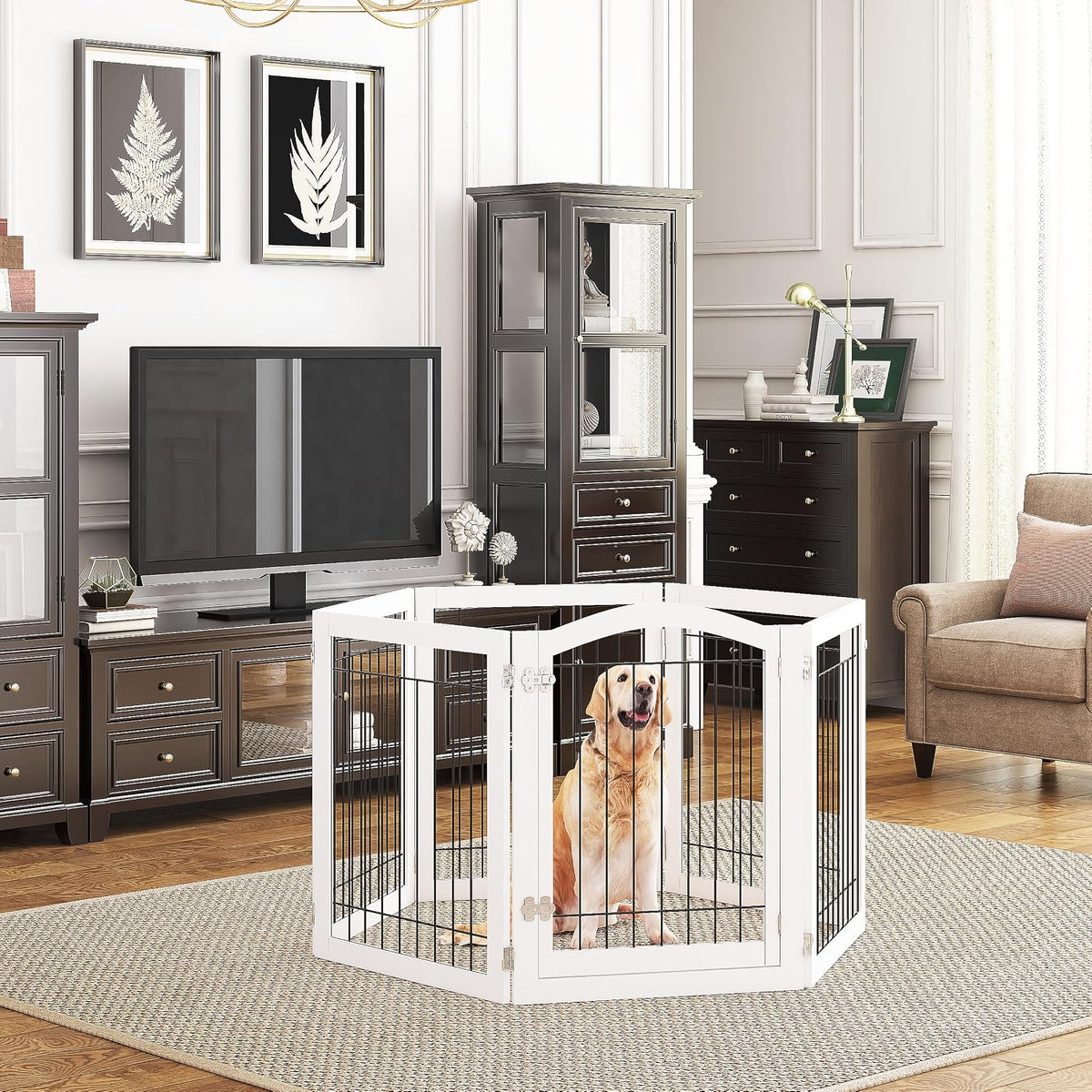 PAWLAND Extra Wide Foldable Dog gate for Doorway, Indoor, 96“ W, 30" H