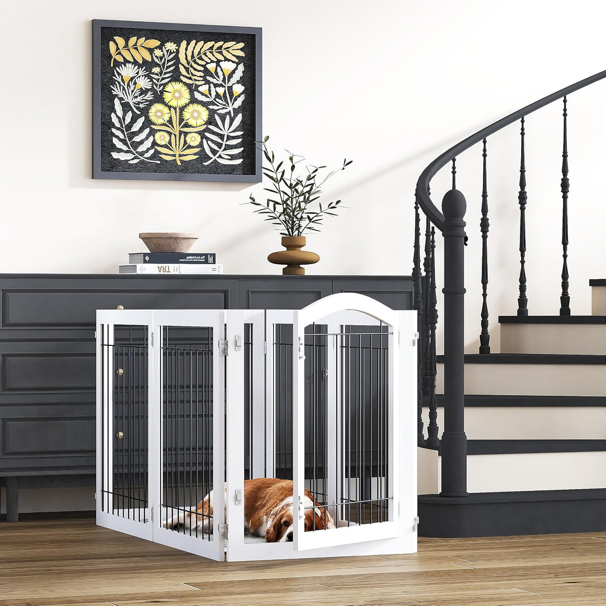 PAWLAND Extra Wide Foldable Dog gate for Doorway, Indoor, 96“ W, 30" H