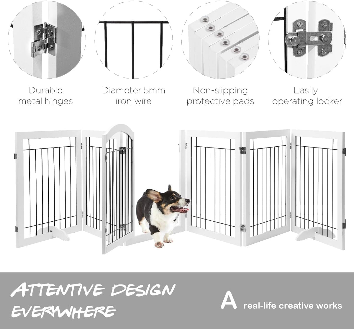 PAWLAND Extra Wide Foldable Dog gate for Doorway, Indoor, 96“ W, 30" H