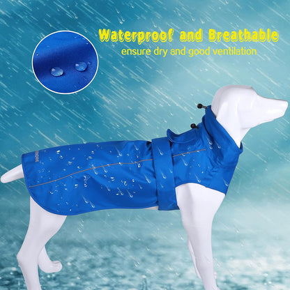 Adjustable Waterproof Dog Raincoat for Dogs,Lightweight Pet Rain Jacket Puppy Clothes with Reflective Strip for Small Medium Large Dogs (Blue, X-Large)