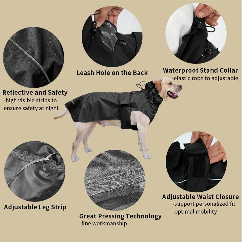 Adjustable Waterproof Dog Raincoat for Dogs,Lightweight Pet Rain Jacket Puppy Clothes with Reflective Strip for Small Medium Large Dogs (Blue, X-Large)