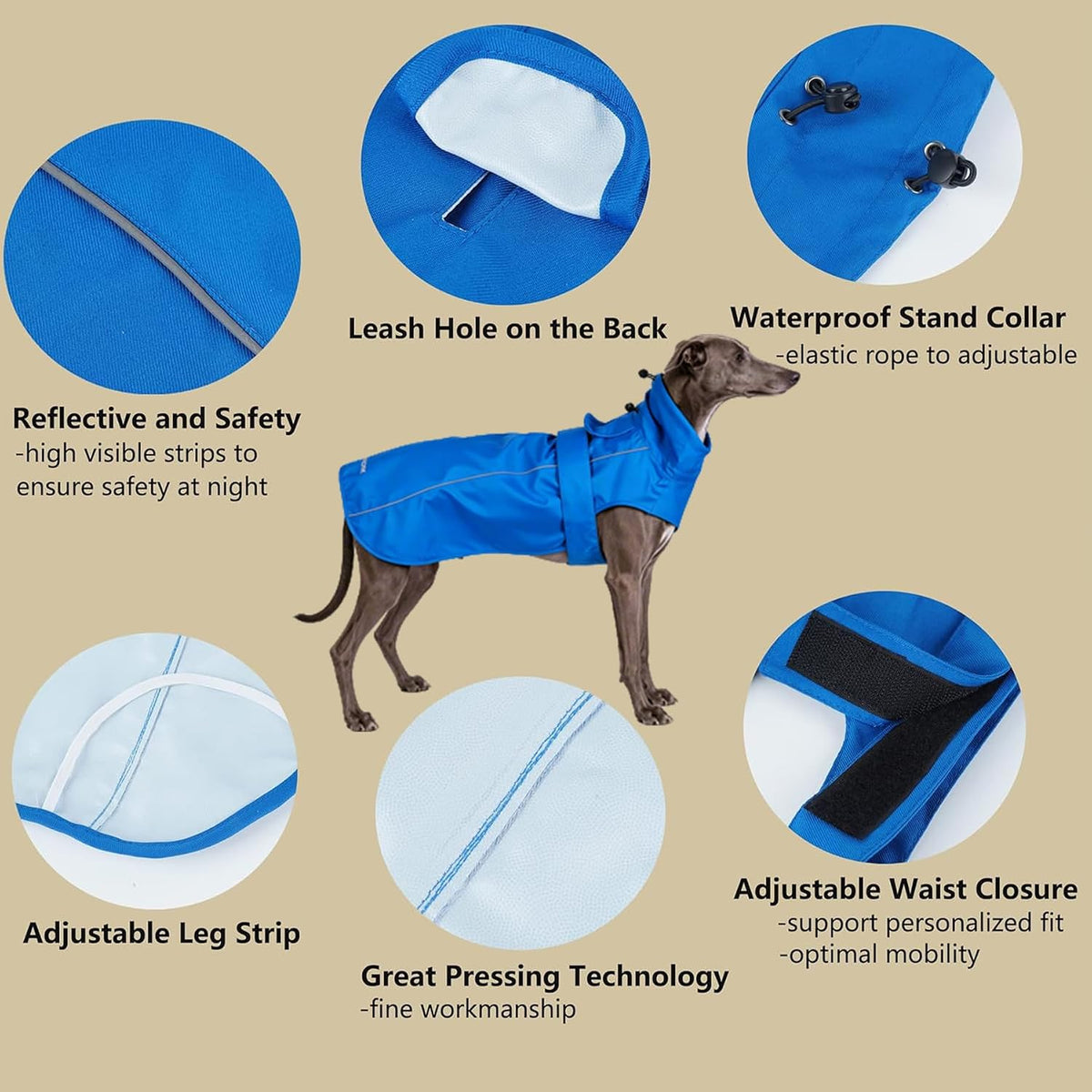 Adjustable Waterproof Dog Raincoat for Dogs,Lightweight Pet Rain Jacket Puppy Clothes with Reflective Strip for Small Medium Large Dogs (Blue, X-Large)