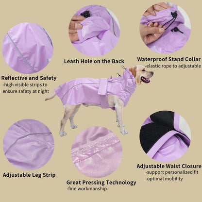 Adjustable Waterproof Dog Raincoat for Dogs,Lightweight Pet Rain Jacket Puppy Clothes with Reflective Strip for Small Medium Large Dogs (Blue, X-Large)