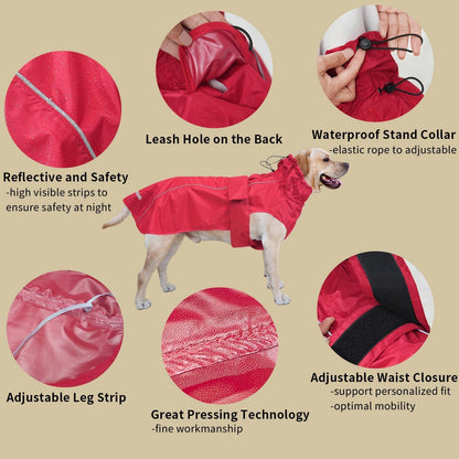 Adjustable Waterproof Dog Raincoat for Dogs,Lightweight Pet Rain Jacket Puppy Clothes with Reflective Strip for Small Medium Large Dogs (Blue, X-Large)