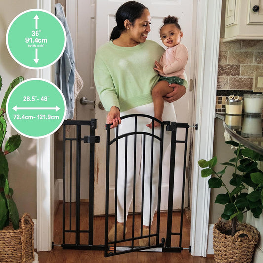 Decorative Extra Tall Baby Gate & Dog Gate, 28.5"-48" Wide, 36" Tall, Hardware or Pressure Mounted, Install on Top or Bottom of Stairs, Banister, or Doorway - White