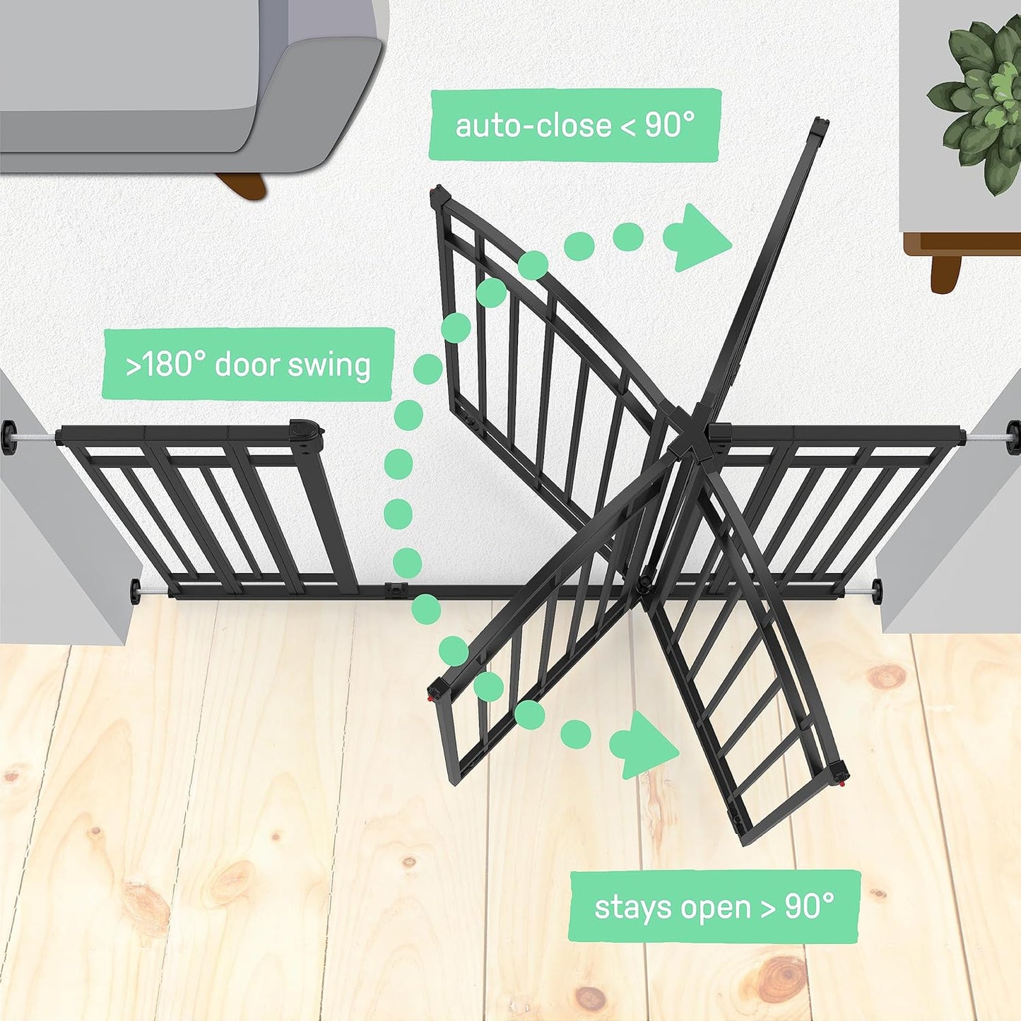 Decorative Extra Tall Baby Gate & Dog Gate, 28.5"-48" Wide, 36" Tall, Hardware or Pressure Mounted, Install on Top or Bottom of Stairs, Banister, or Doorway - White