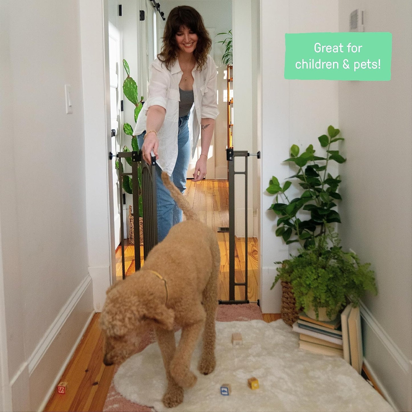 Decorative Extra Tall Baby Gate & Dog Gate, 28.5"-48" Wide, 36" Tall, Hardware or Pressure Mounted, Install on Top or Bottom of Stairs, Banister, or Doorway - White
