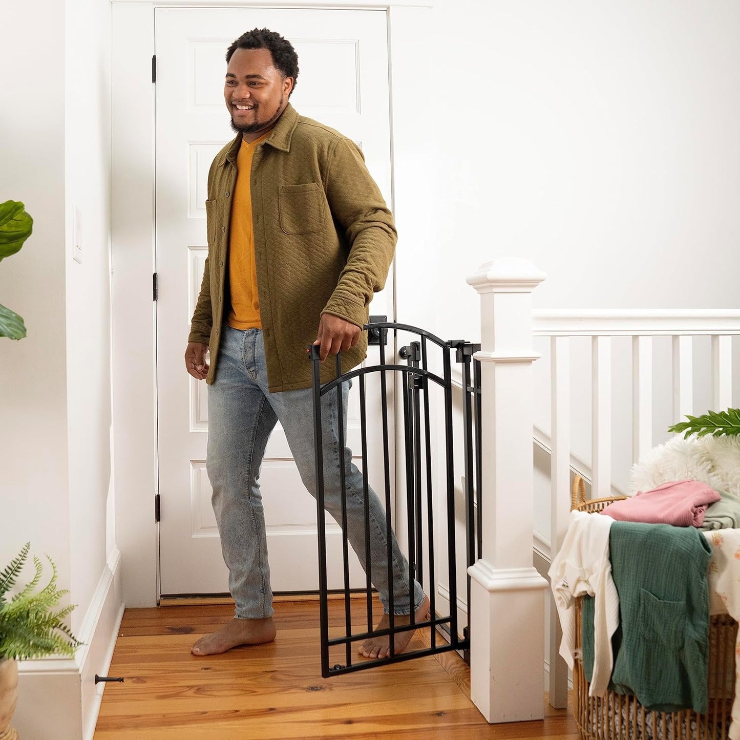 Decorative Extra Tall Baby Gate & Dog Gate, 28.5"-48" Wide, 36" Tall, Hardware or Pressure Mounted, Install on Top or Bottom of Stairs, Banister, or Doorway - White