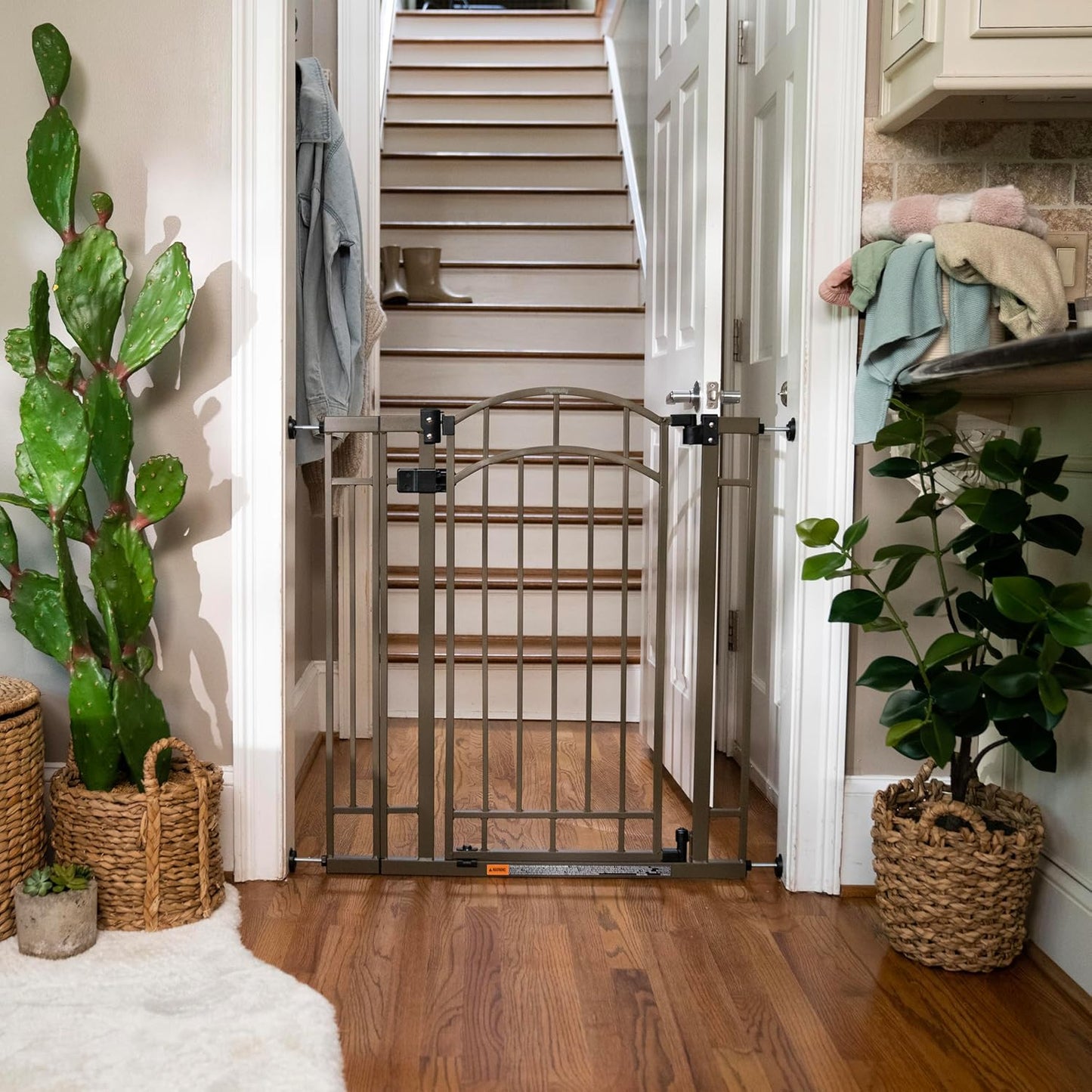 Decorative Extra Tall Baby Gate & Dog Gate, 28.5"-48" Wide, 36" Tall, Hardware or Pressure Mounted, Install on Top or Bottom of Stairs, Banister, or Doorway - White
