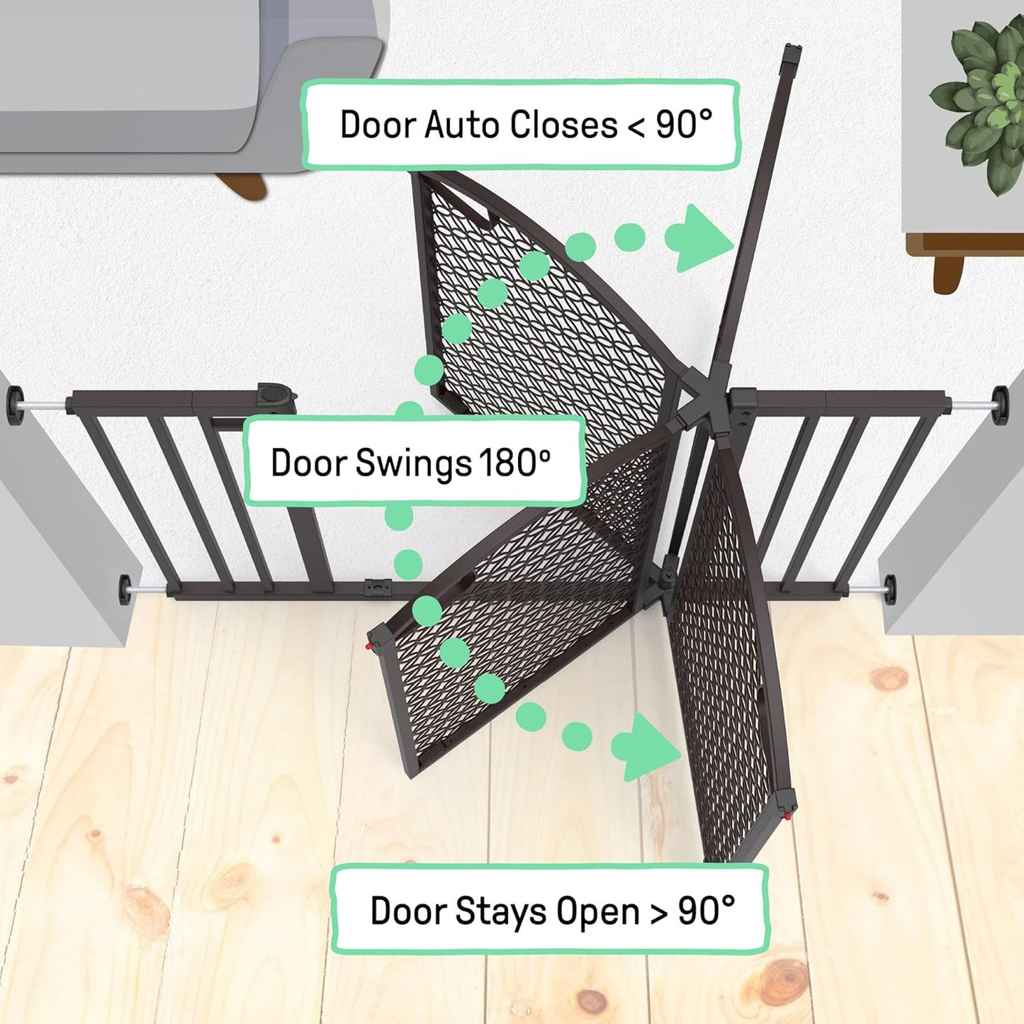Decorative Extra Tall Baby Gate & Dog Gate, 28.5"-48" Wide, 36" Tall, Hardware or Pressure Mounted, Install on Top or Bottom of Stairs, Banister, or Doorway - White