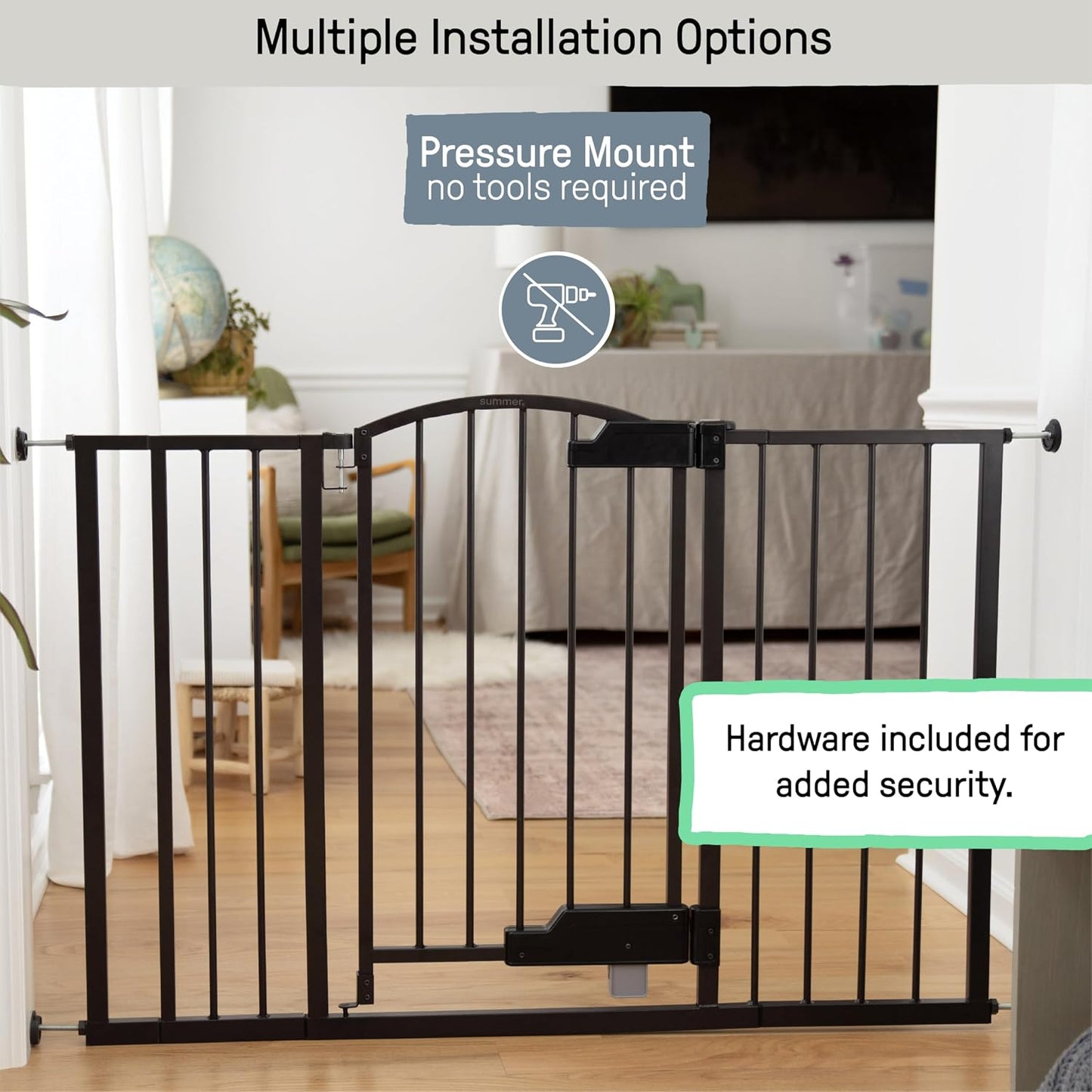 Decorative Extra Tall Baby Gate & Dog Gate, 28.5"-48" Wide, 36" Tall, Hardware or Pressure Mounted, Install on Top or Bottom of Stairs, Banister, or Doorway - White