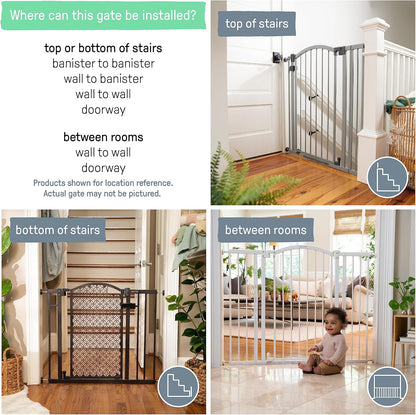 Decorative Extra Tall Baby Gate & Dog Gate, 28.5"-48" Wide, 36" Tall, Hardware or Pressure Mounted, Install on Top or Bottom of Stairs, Banister, or Doorway - White