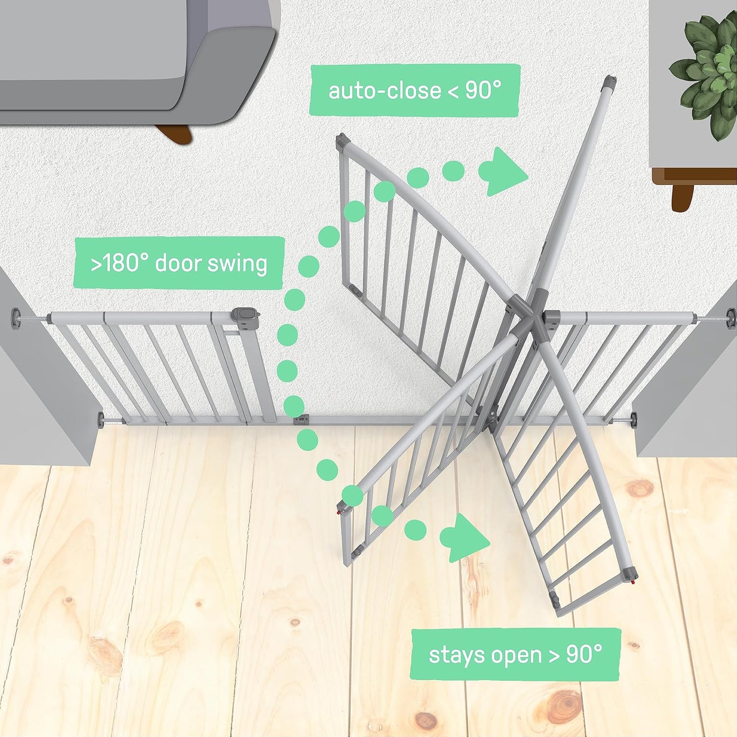 Decorative Extra Tall Baby Gate & Dog Gate, 28.5"-48" Wide, 36" Tall, Hardware or Pressure Mounted, Install on Top or Bottom of Stairs, Banister, or Doorway - White