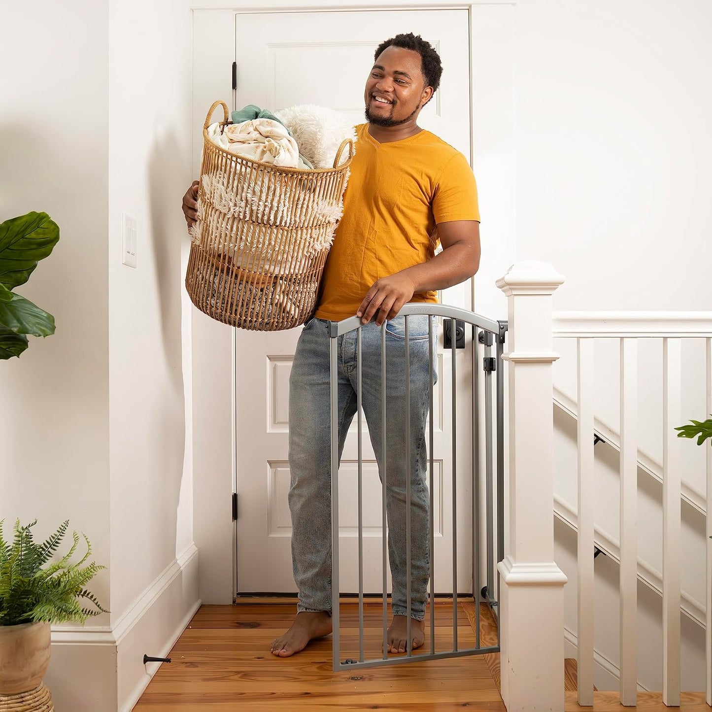 Decorative Extra Tall Baby Gate & Dog Gate, 28.5"-48" Wide, 36" Tall, Hardware or Pressure Mounted, Install on Top or Bottom of Stairs, Banister, or Doorway - White
