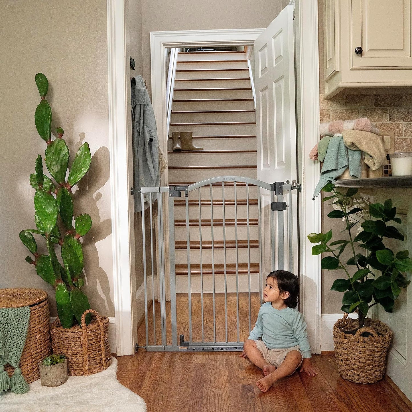 Decorative Extra Tall Baby Gate & Dog Gate, 28.5"-48" Wide, 36" Tall, Hardware or Pressure Mounted, Install on Top or Bottom of Stairs, Banister, or Doorway - White