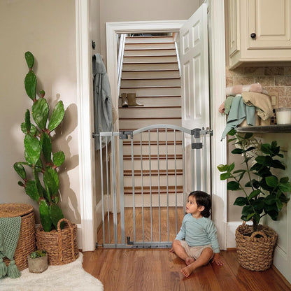 Decorative Extra Tall Baby Gate & Dog Gate, 28.5"-48" Wide, 36" Tall, Hardware or Pressure Mounted, Install on Top or Bottom of Stairs, Banister, or Doorway - White