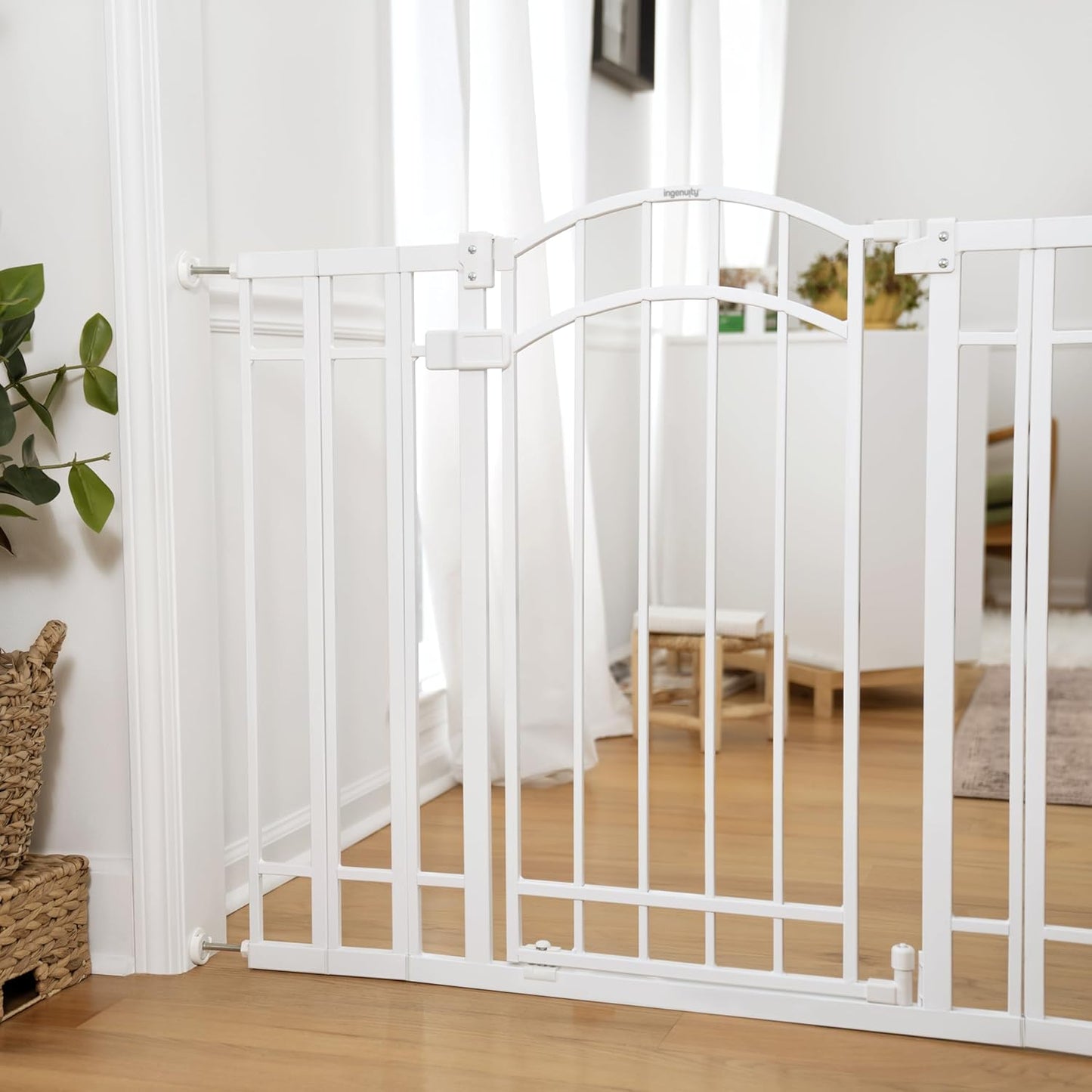 Decorative Extra Tall Baby Gate & Dog Gate, 28.5"-48" Wide, 36" Tall, Hardware or Pressure Mounted, Install on Top or Bottom of Stairs, Banister, or Doorway - White